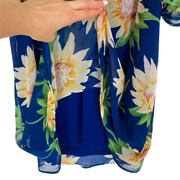 Show Me Your Mumu Birdie Ruffle Dress Womens XS Small Navy Blue Sunflower Mini - Picture 6 of 11